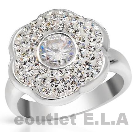 SWAROVSKI CRYSTAL FLORAL CLUSTER 925 SILVER RING